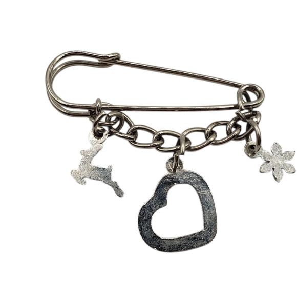 Silver Charm Safety Pin Brooch - Picture 3 of 10